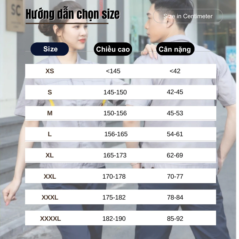 bảng size áo gile bảo hộ cao cấp